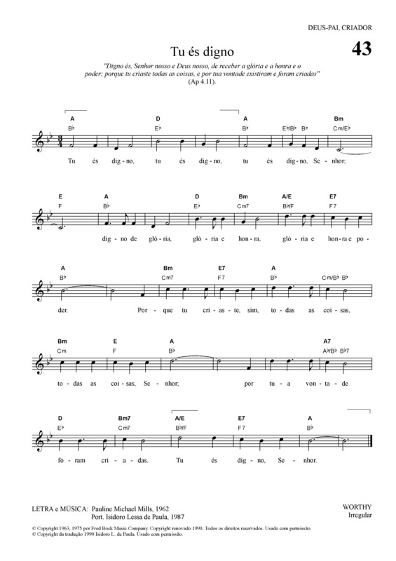 Partitura da música Tu és Digno v.2