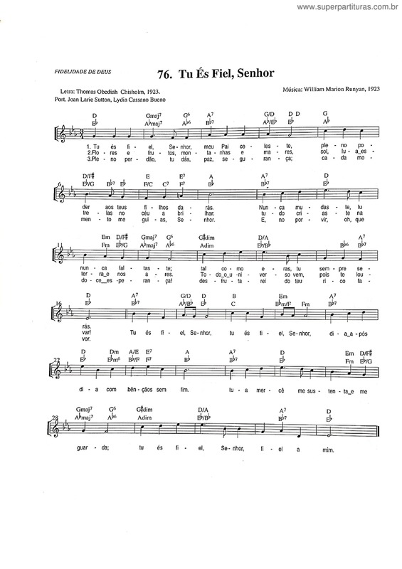 Partitura da música Tu És Fiel,  Senhor