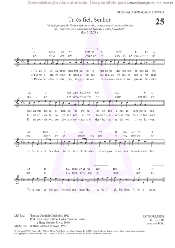 Partitura da música Tu És Fiel, Senhor - 25 HCC
