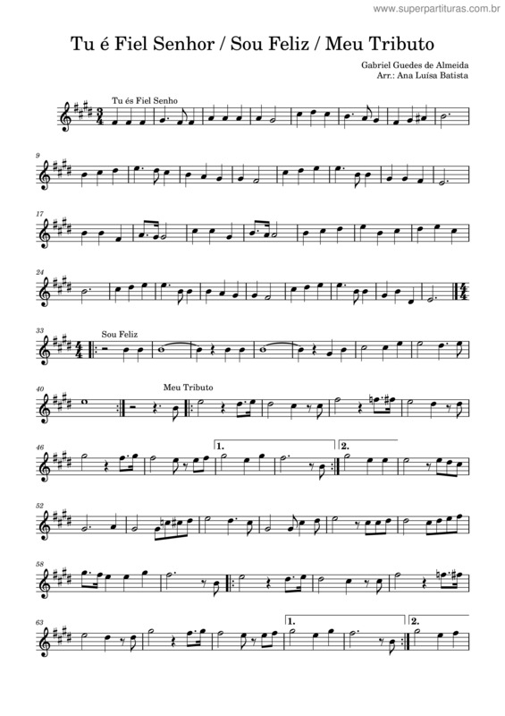Partitura da música Tu És Fiel Senhor / Sou Feliz / Meu Tributo – Gabriel Guedes De Almeida