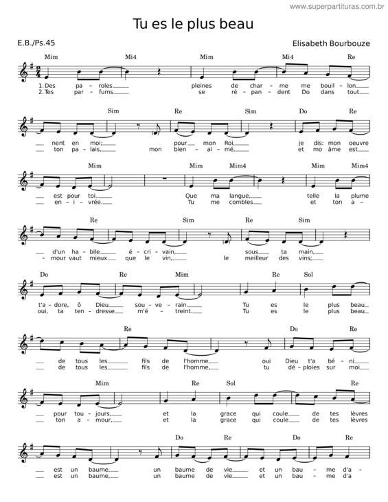 Partitura da música Tu Es Le Plus Beau