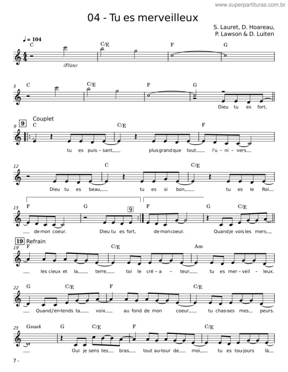 Partitura da música Tu Es Merveilleux
