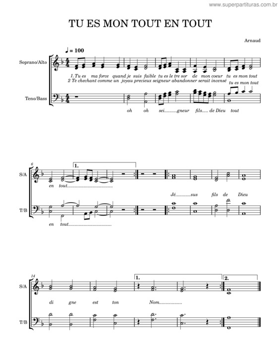 Partitura da música Tu Es Mon Tout En Tout