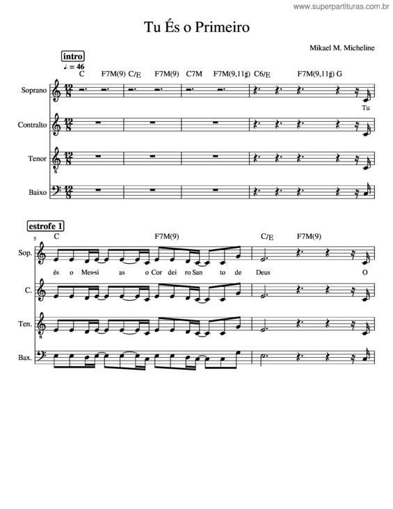 Partitura da música Tu És O Primeiro