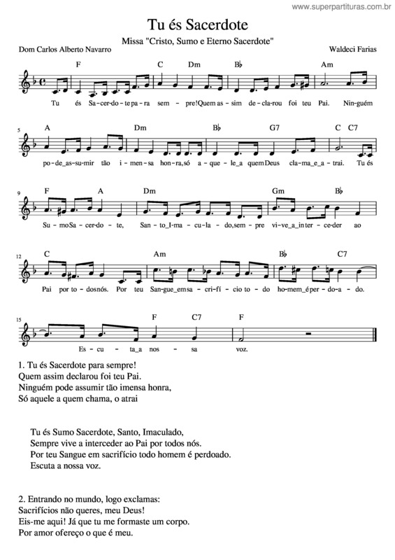 Partitura da música Tu És Sacerdote