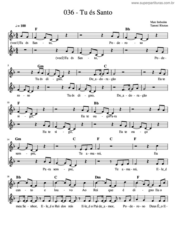 Partitura da música Tu És Santo v.3