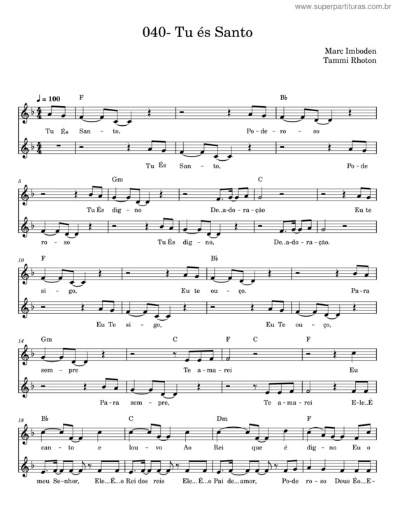 Partitura da música Tu És Santo v.9