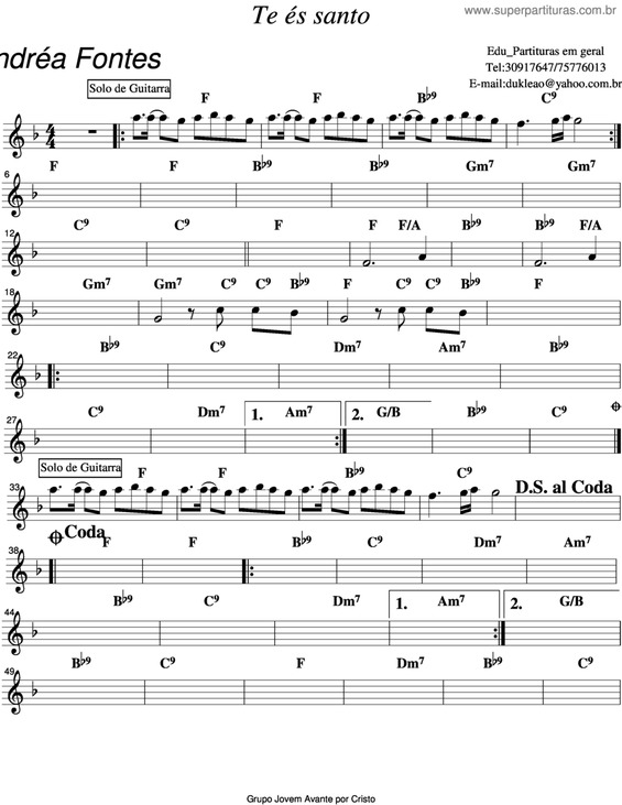 Partitura da música Tu És Santo