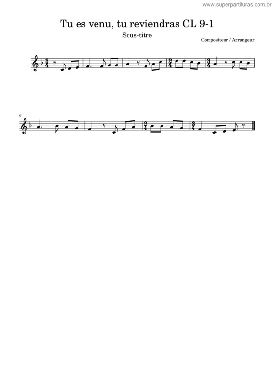 Partitura da música Tu Es Venu, Tu Reviendras Cl 9-1