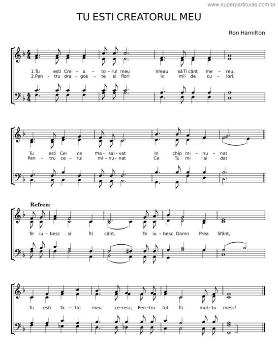 Partitura da música Tu Esti Creatorul Meu – Ron Hamilton