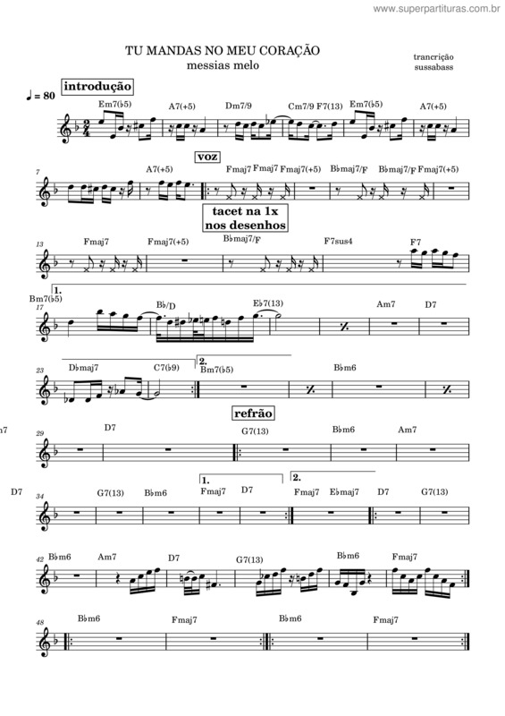 Partitura da música Tu Mandas No Meu Coracao Vs