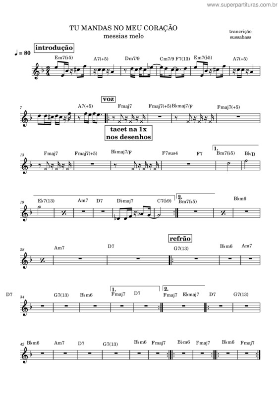 Partitura da música Tu Mandas No Meu Coracao