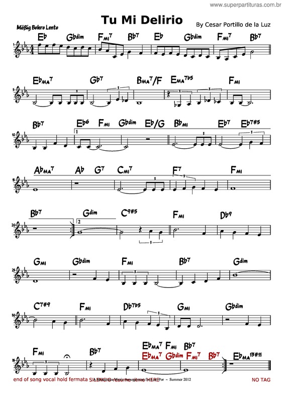 Partitura da música Tu Mi Delirio v.2