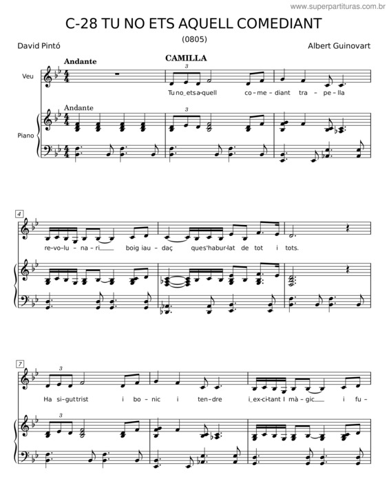 Partitura da música Tu No Ets Aquell Comediant – Albert Guinovart