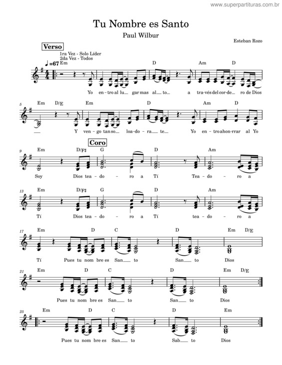 Partitura da música Tu Nombre Es Santo – Paul Wilbur