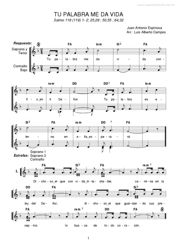 Partitura da música Tu Palabra Me Da Vida