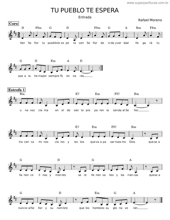 Partitura da música Tu Pueblo Te Espera – Rafael Moreno
