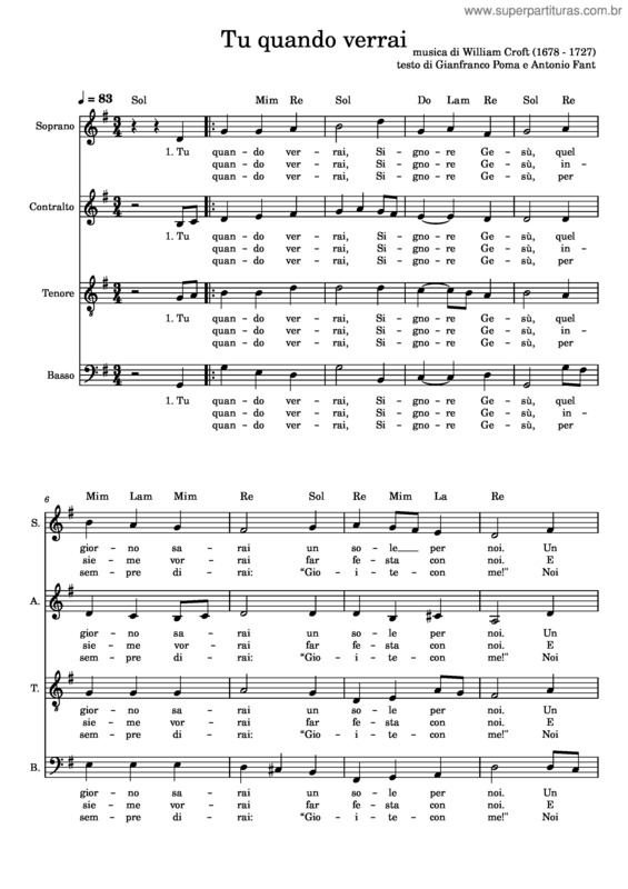 Partitura da música Tu Quando Verrai – William Croft