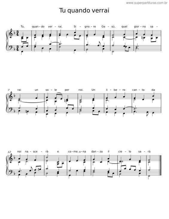 Partitura da música Tu Quando Verrai