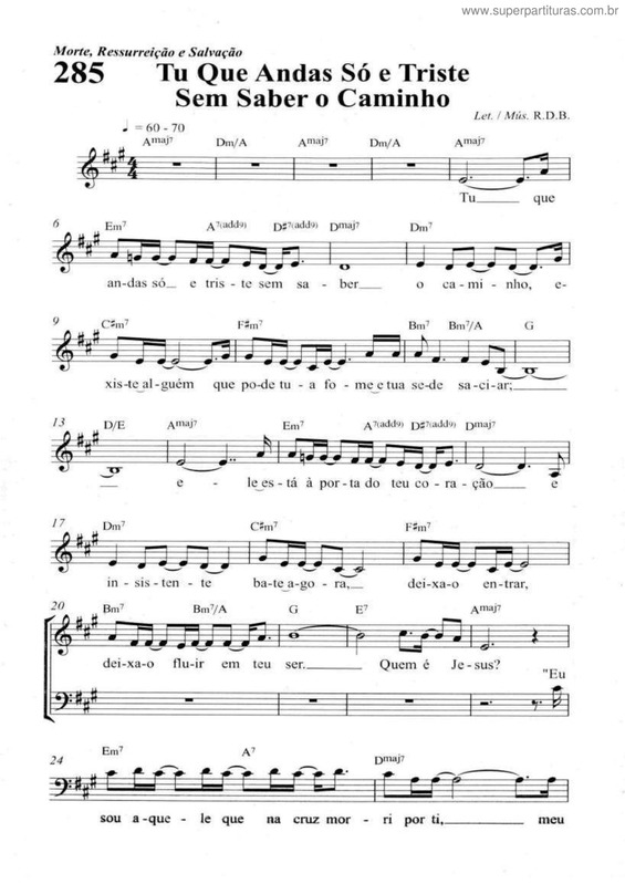 Partitura da música Tu Que Andas Só E Triste Sem Saber O Caminho