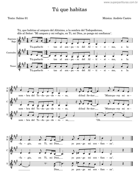 Partitura da música Tú Que Habitas – Andrés Castro