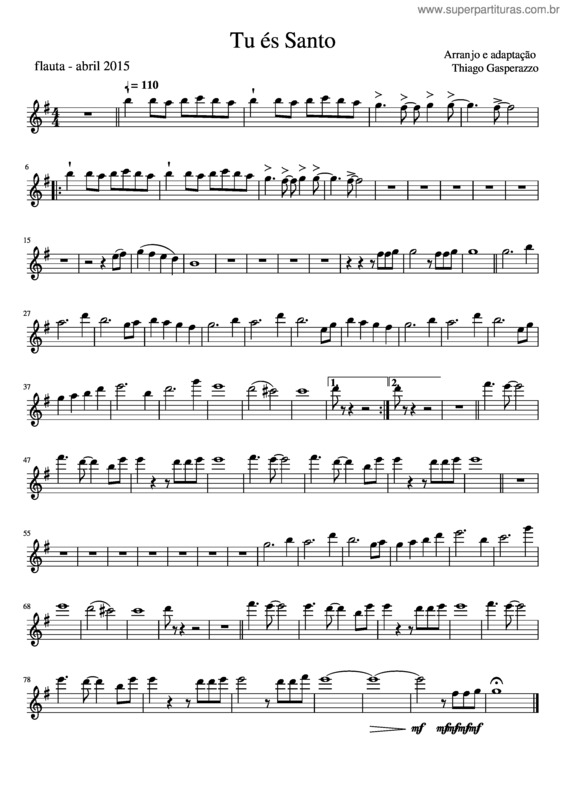 Partitura da música Tu S Santo Flauta Icm