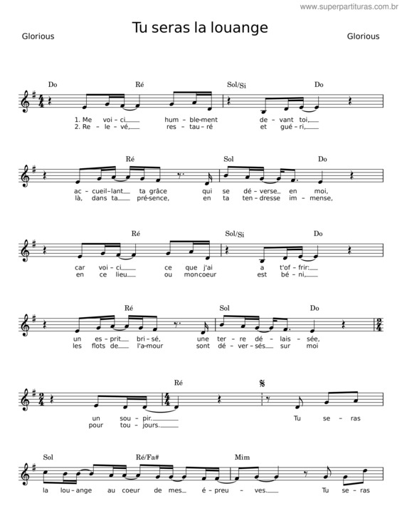 Partitura da música Tu Seras La Louange