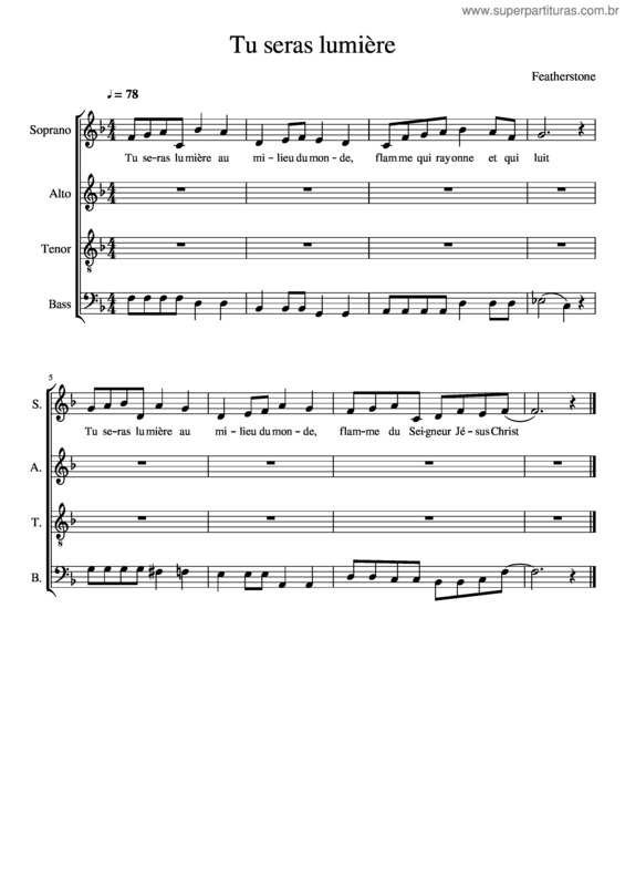 Partitura da música Tu Seras Lumière