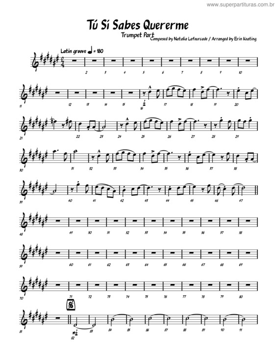 Partitura da música Tú Sí Sabes Quererme – Natalia Lafourcade – Trumpet