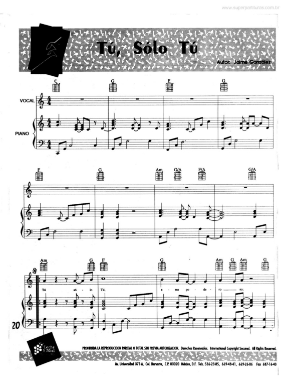 Partitura da música Tú Sólo Tú