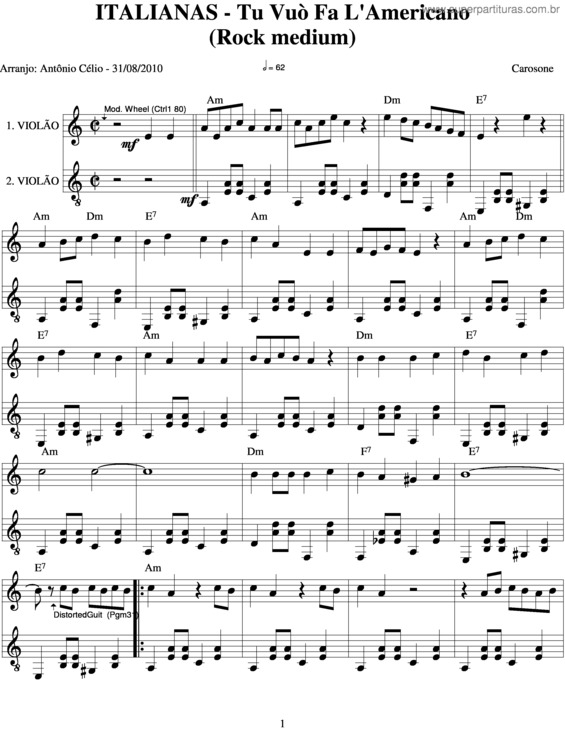 Partitura da música Tu Vuò Fa L`Americano