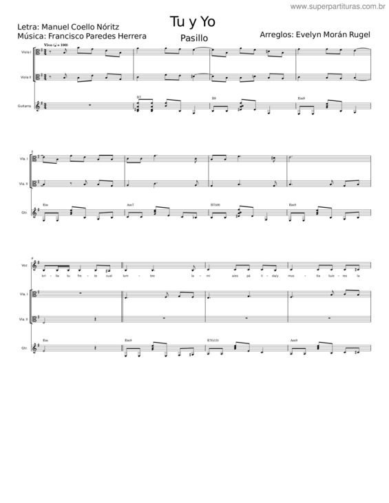Partitura da música Tu Y Yo – Evelyn Morán Rugel;Manuel Coello Nóritz; Francisco Paredes Herrera