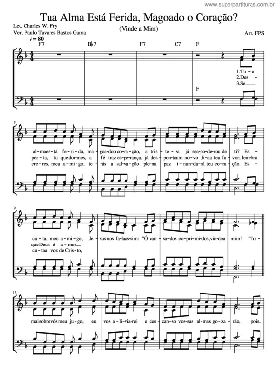 Partitura da música Tua Alma Está Ferida, Magoado O Coração