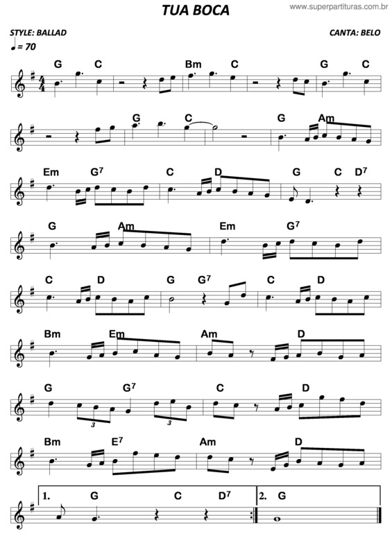 Partitura da música Tua Boca v.3