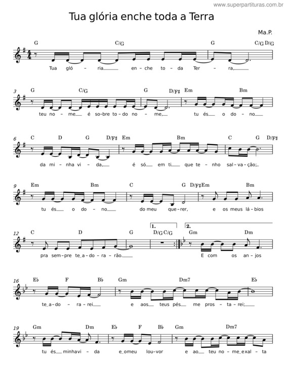 Partitura da música Tua Glória Enche Toda A Terra – Ma. P.