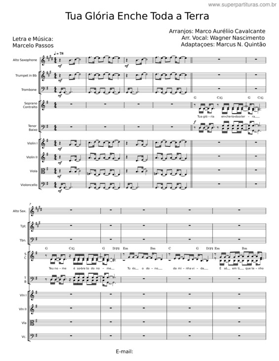 Partitura da música Tua Glória Enche Toda A Terra – Marcelo Passos