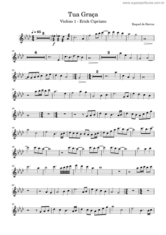 Partitura da música Tua Graça – Violino 1