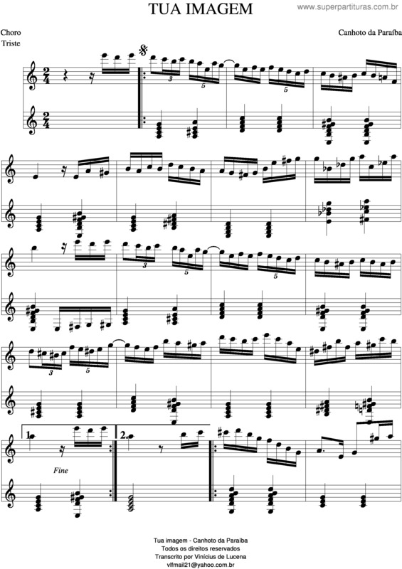 Partitura da música Tua Imagem