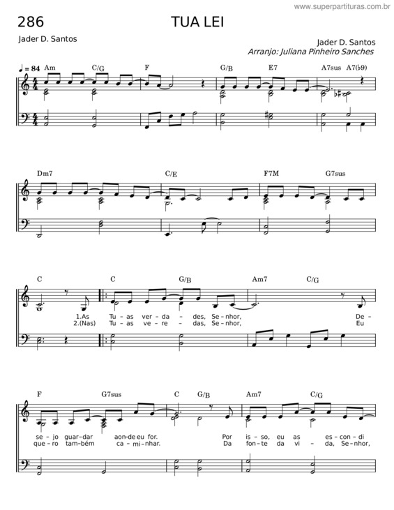 Partitura da música Tua Lei – Jader D. Santos