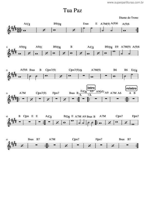 Partitura da música Tua Paz