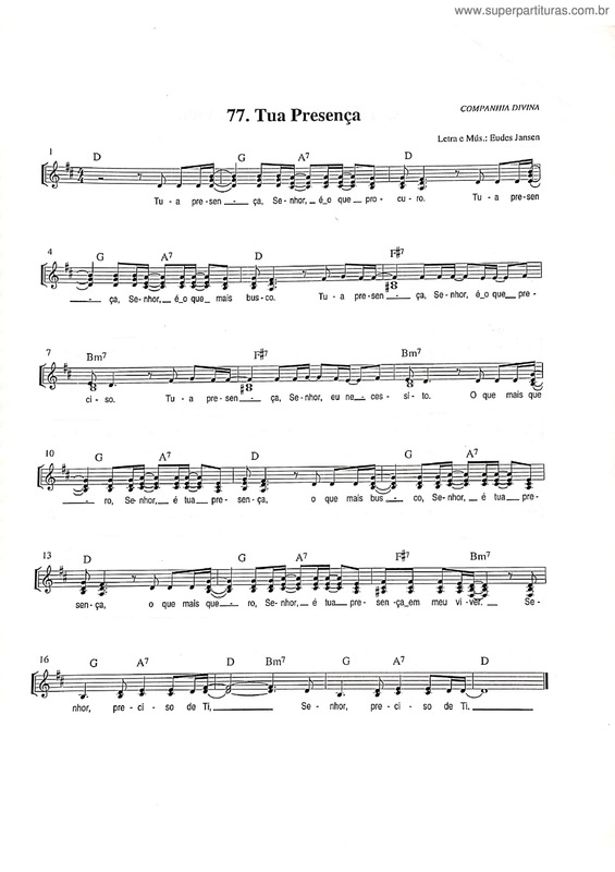 Partitura da música Tua Presença v.2