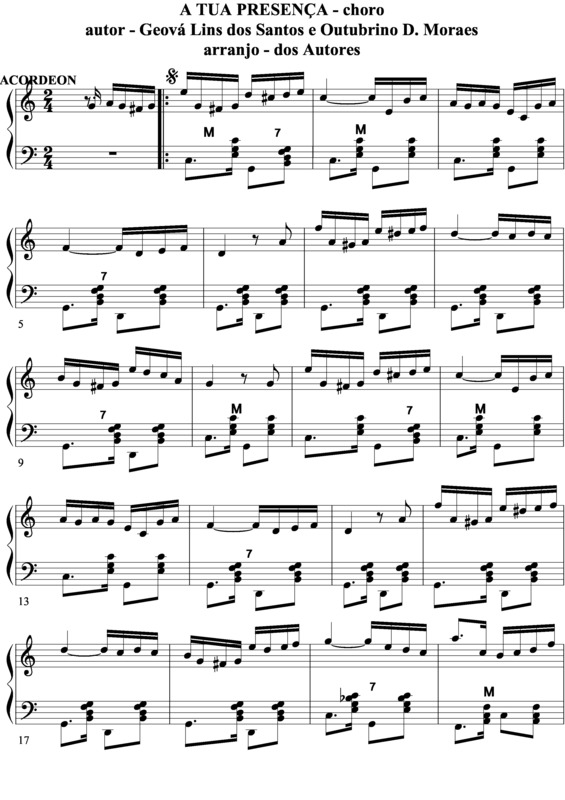 Partitura da música Tua Presença