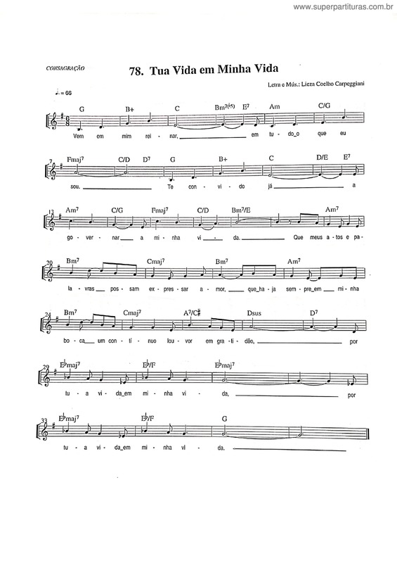 Partitura da música Tua Vida Em Minha Vida