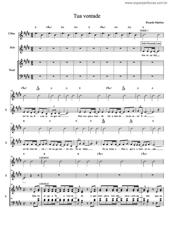 Partitura da música Tua Vontade