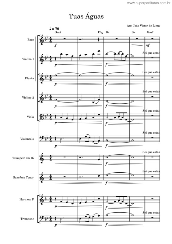 Partitura da música Tuas Águas – Arranjo