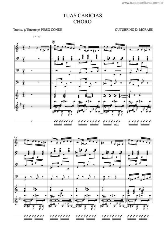 Partitura da música Tuas Carícias v.2