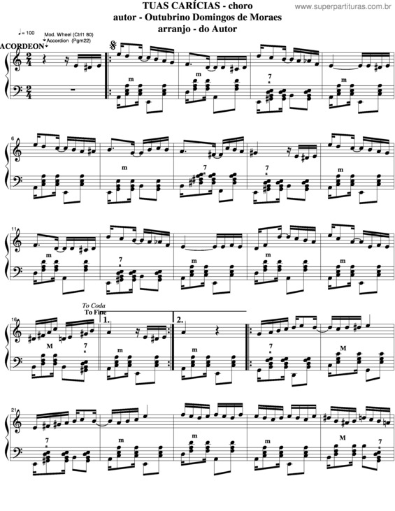 Partitura da música Tuas Carícias v.3