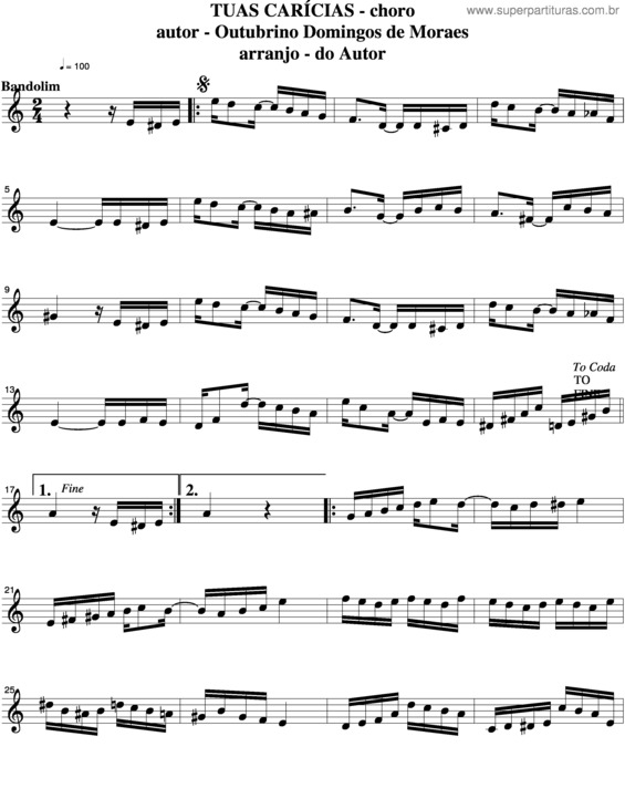 Partitura da música Tuas Carícias v.4