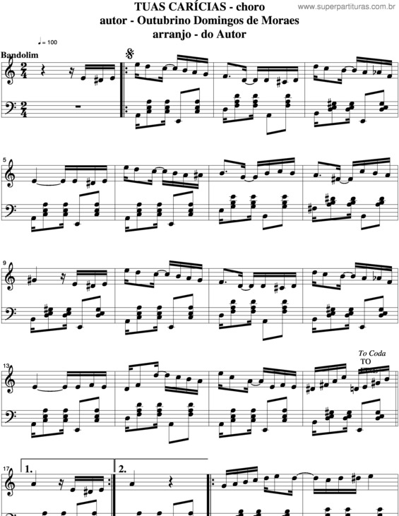 Partitura da música Tuas Carícias v.5