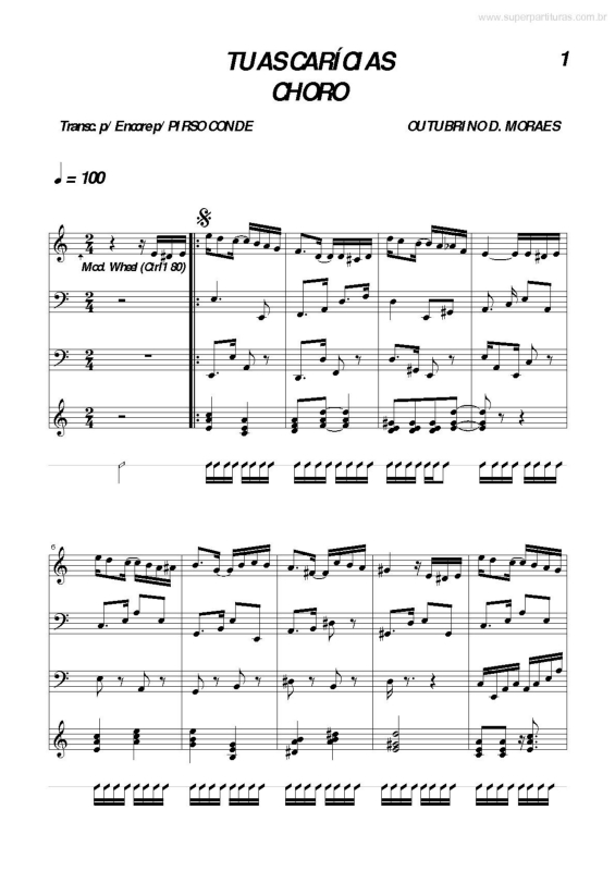 Partitura da música Tuas Carícias